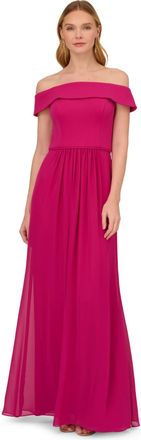 Adrianna Papell Womens Crepe Chiffon Gown - Pink - Size 14 UK