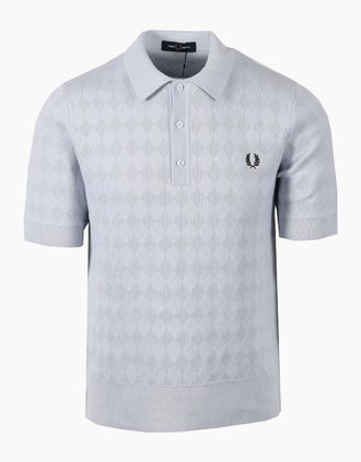 Fred Perry Mens FRED PERRY POINTELLE KNITTED POLO DUSKY BLUE - Pink/Blue - Size: 42