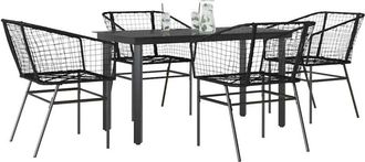 vidaXL Juego De Comedor Jard&iacute;n 5 Piezas Rat&aacute;n Sint&eacute;tico Vidrio Negro Vidaxl