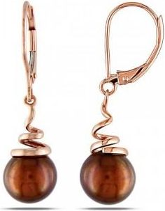 Allurez Chocolate Colored Freshwater Pearl Earrings in 14k Rose Gold 8-8.5mm