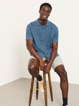 Fat Face FatFace Dark Teal Blue Short Sleeve Relaxed Fit Garment Dye Geo Textured Shirt