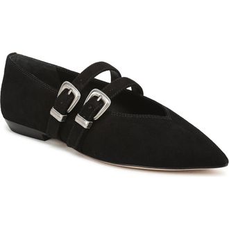Veronica Beard Bancroft Pointed Toe Mary Jane Flat in Black Suede at Nordstrom, Size 9.5
