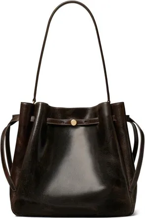 Tory Burch Romy Distressed Large Leather Bucket Bag in Dark Brown at Nordstrom
