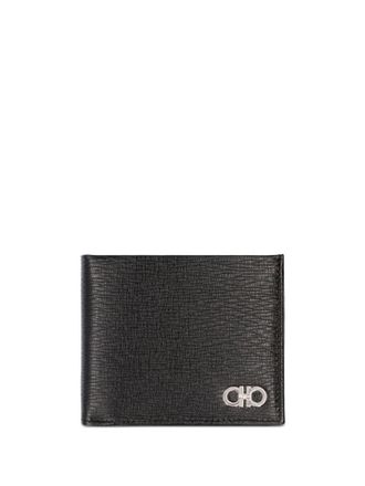 Ferragamo Hammered Leather Metal Gancini Bi-Fold Wallet Accessories