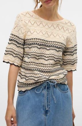 Vero Moda Pattern Pointelle Sweater in Birch Detail W/Black at Nordstrom Rack, Size X-Large