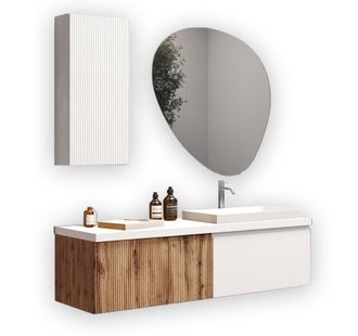 Aquadesign Mueble de ba&ntilde;o 6 piezas en mdf roble/blanco mate