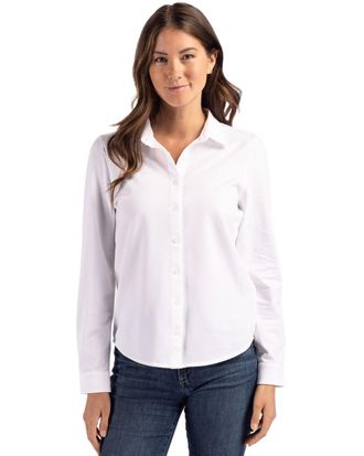Cutter & Buck Advantage Tri-Blend Soft Pique Long Sleeve Knitted Womens Button Down