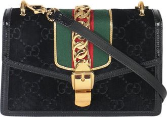 Gucci Black GG Velvet Small Sylvie Shoulder Bag (Authentic Pre-Loved)