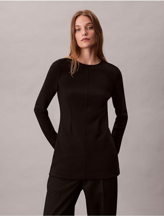 Calvin Klein Womens Tailored Knit Slim Tunic Top - Black - XS