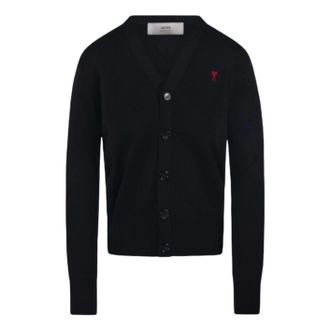 Ami (WMNS) AMI Small Heart Logo Slim Fit Cardigan Black Red FKC374-001-009