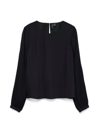 Vero Moda Blusenshirt VERO MODA VMSIGNE LS PLISSE TOP WVN, Damen, Gr. XL, schwarz, Jersey, Obermaterial: 100% Polyester, unifarben, regular fit normal, Rundhals