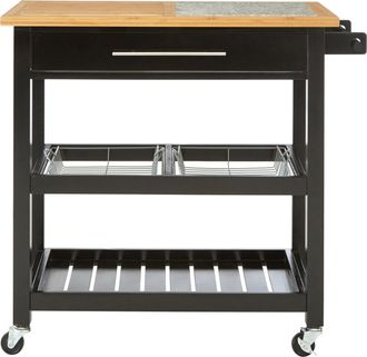 Premier Housewares Spacious Wide Kitchen Trolley With Granite Top, Durable Trolley For Kitchen, Versatile Kitchen Trolley