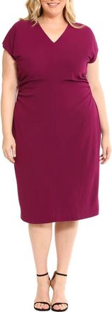 Donna Morgan V-Neck Midi Dress in Plum Caspia at Nordstrom Rack, Size 16W