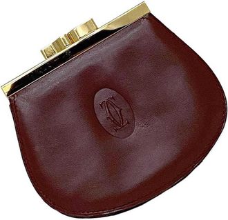 Cartier Bordeaux Leather Coin Purse/Coin Case (Pre-Owned)
