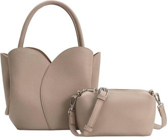 Melie Bianco Womens Tulip Recycled Vegan Leather Top Handle Bag In Mushroom