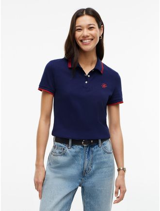Tommy Hilfiger Womens Script Monogram Tipped Polo - Preppy Navy - XXL