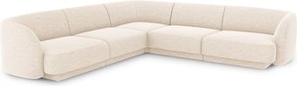 MICADONI Sofá esquinero simétrico 5 plazas de tejido chenilla beige claro