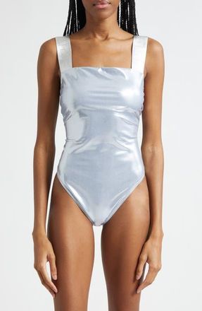 Versace Metallic One-Piece Swimsuit in Silver at Nordstrom, Size 3