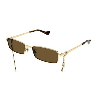 Gucci Rectangle with Chain Detail Sunglasses - Gold