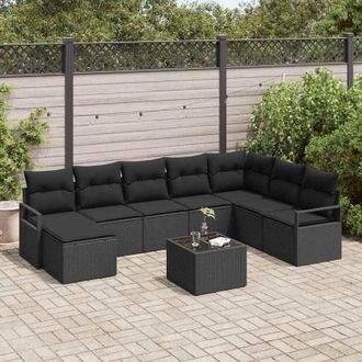 vidaXL Conjunto De Sof&aacute; De Jard&iacute;n 9 Pcs Negro Polirat&aacute;n Vidaxl