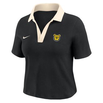 Nike Womens College (North Carolina A&T University) Short-Sleeve Polo Crop Top in Black | ZW12574NCAT25-BLK