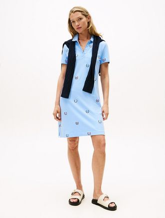 Tommy Hilfiger Womens Allover Crest Stretch Polo Dress - Blue - XXS