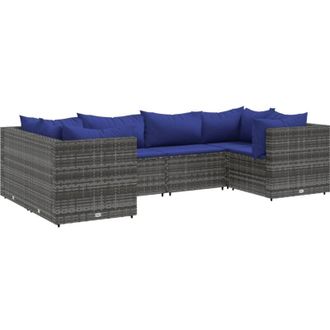 vidaXL Set De Muebles De Jard&iacute;n 6 Pzas Y Cojines Rat&aacute;n Sint&eacute;tico Gris Vidaxl