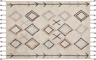 Beliani Alfombra De Algod&oacute;n Beige Claro Marr&oacute;n Claro Verde Oscuro 160 X 230 Cm A Mano Corum
