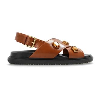 Marni Flat Sandals, female, Brown, Size: 8 1/2 US Leather Sandals with Shimmering Embellishments
