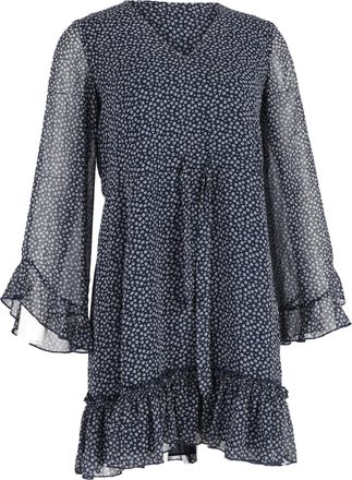 Diane Von Fürstenberg Diane Von Furstenberg Floral Ruffled Mini Dress in Navy Blue Polyester