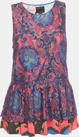 Roberto Cavalli Multicolor Printed Lace Sleeveless Top