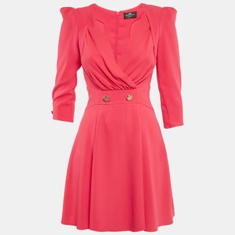 Elisabetta Franchi Pink Crepe V-Neck Mini Dress