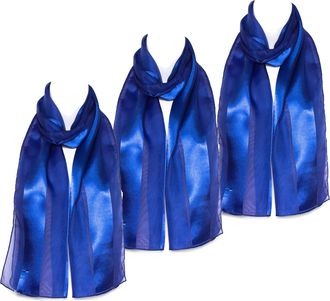 Hat To Socks Plain Elegant Chiffon Satin Scarf Pack of 3 (Royal Blue)