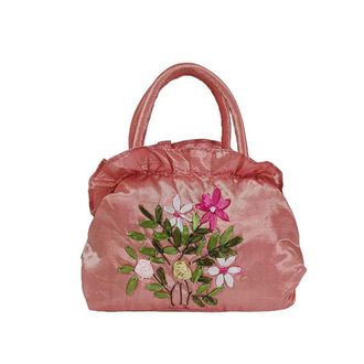 Generic Ethnic Style Tote Bag, Small Purse Wallet, Embroidery Flower Satin Silk Handbag, Zipper Flower Wrist Bag for Women Phone Cosmetic(deep pink)