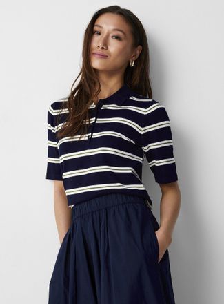 Contemporaine Womens Polo Shirt collar multi-stripe sweater