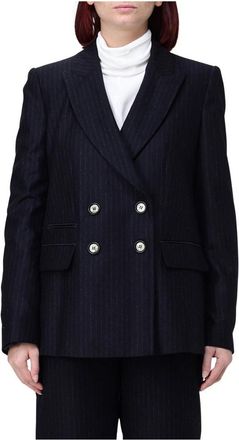 Emporio Armani Gestreepte Double-Breasted Blazer - Dames - Blazers - Blauw - S - Wol - Jassen
