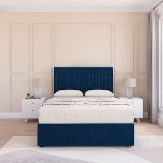 Sloomy Manhattan Plush Velvet Memory Foam Bed Set With No Drawers, Mattress & Headboard in Navy | Size: Small Single