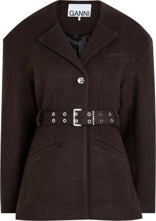 Ganni Belted Wool-blend Peacoat Jacket - Dark Brown - 42 (UK14 / L)