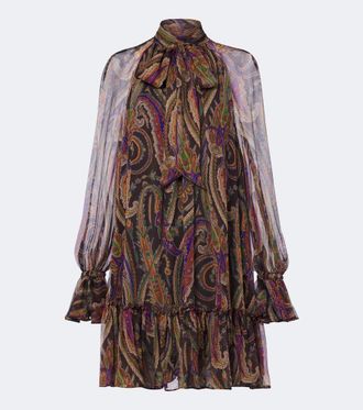 Etro Paisley tie-neck silk chiffon minidress