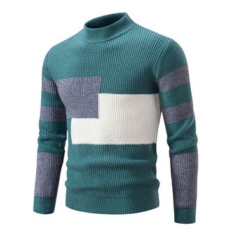 Generic Mens Knitted Jumpers Half Turtleneck Knit Pullover Sweater Long Sleeve Thick Color Block Knitwear Chunky Thermal Fisherman Jumper Slim Fit Work Sweate