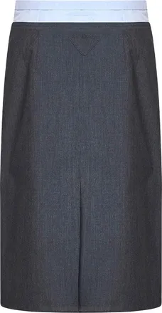 Prada Womens Skirt Midi Wool And Mohair With Poplin Insert Grey Virgin