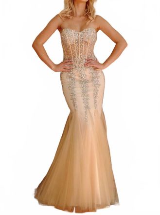 Jovani Strapless Sweetheart Bustier Gown In Nude