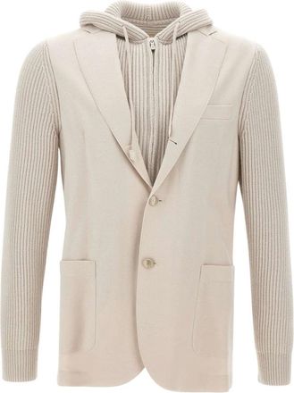 Eleventy Gebreide Mouwen Wol Blazer met Afneembare Slabbetje - Heren - Jassen - Beige - Maat: M Wol