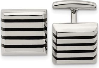 Diamond2Deal Stainless Steel Polished Black Rubber Square Cufflinks