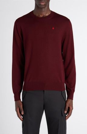 Alexander McQueen Embroidered Skull Wool Crewneck Sweater in Oxblood - Fiery Red at Nordstrom, Size 40 Us