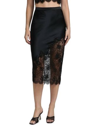 Fleur du Mal Silk Lace-Trimmed Midi Skirt In Black