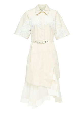 3.1 Phillip Lim lace-panel belted shirt dress - women - Polyester/Cotton - 2 - Neutrals
