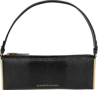 Elisabetta Franchi Textured Shoulder Bag with Gold Accents and Embossed Logo