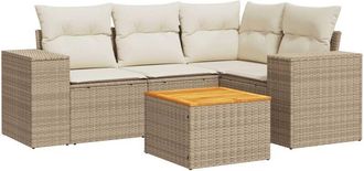 vidaXL Juego De Sof&aacute;s Jard&iacute;n Con Cojines 5 Pzas Rat&aacute;n Sint&eacute;tico Beige Vidaxl