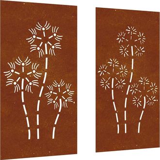vidaXL Adorno Pared Jard&iacute;n 2 Uds Acero Corten Dise&ntilde;o Flores 105x55 Cm Vidaxl